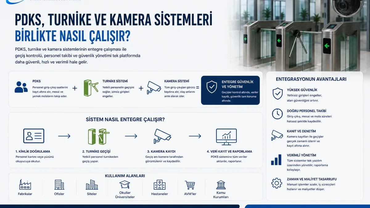 PDKS, turnike ve kamera entegrasyonu — tek kartla merkezi geçiş kontrolü